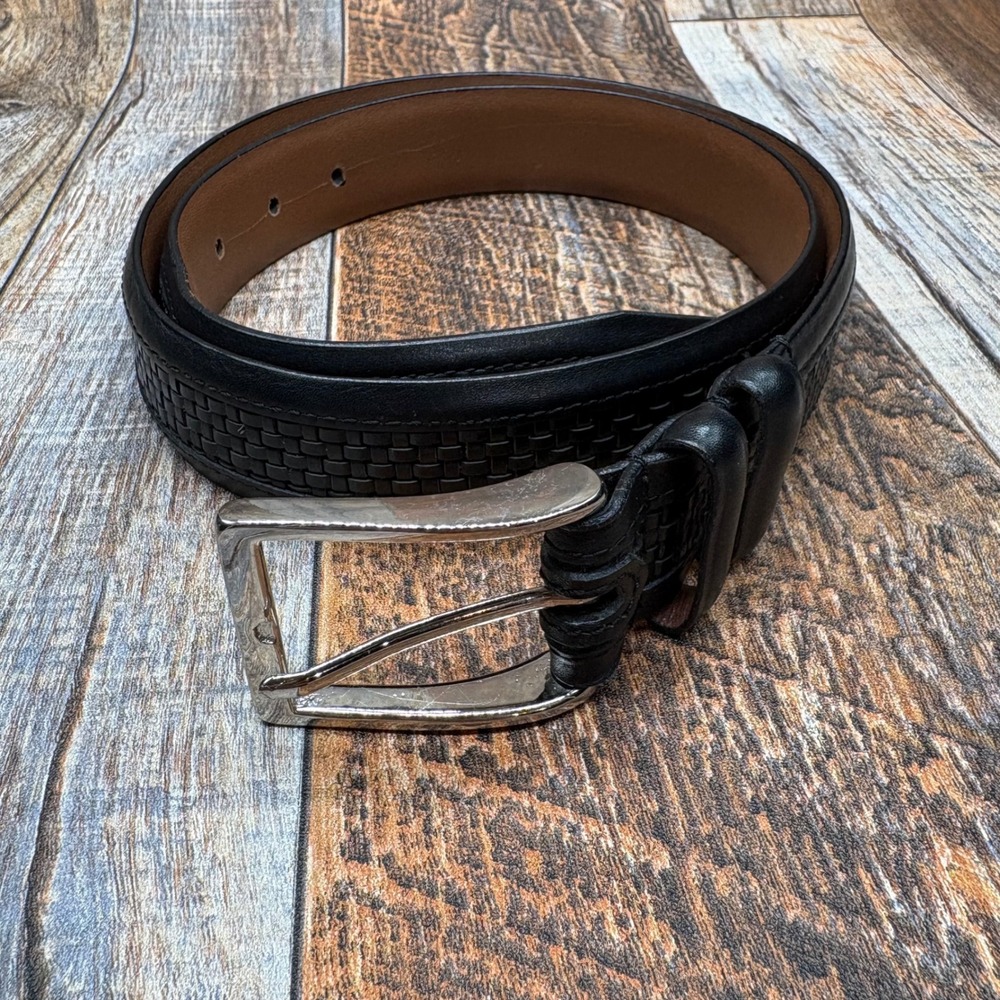 Allen Edmonds Mens Black Woven Calfskin Leather Belt 32 Made in USA 28001